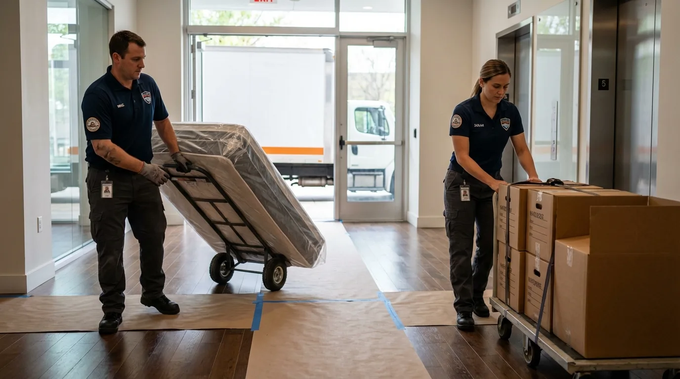 Professional apartment movers loading elevator in Mundelein, IL