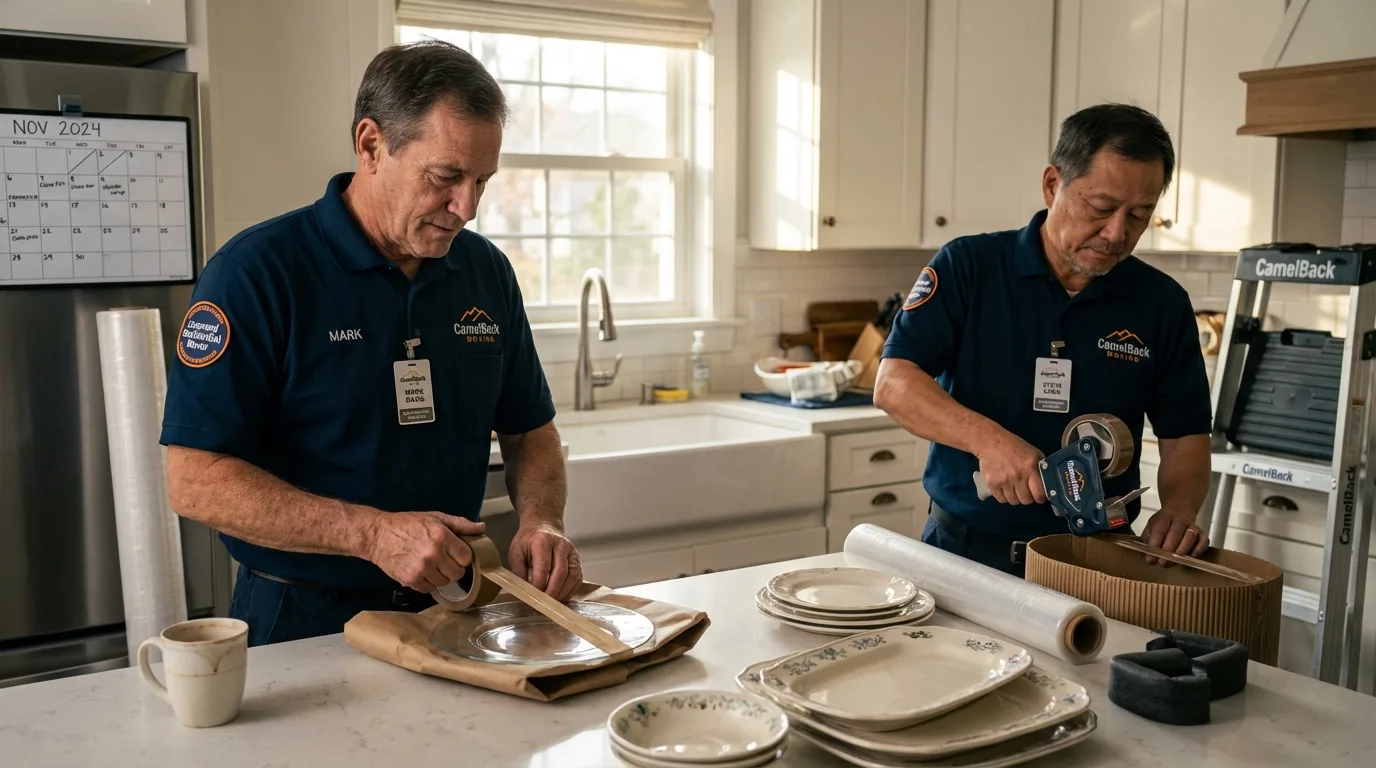 Professional crew packing kitchen dishware in Mundelein, IL